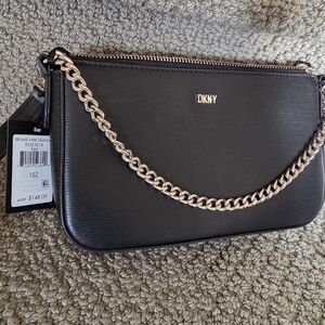 DKNY Black Clutch with Gold Chain
